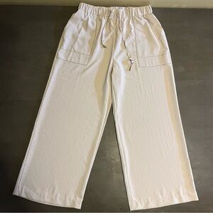Cream Wide-Leg Drawstring Pants